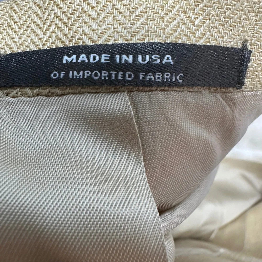 Hart Schaffner Marx Mens 44L Silk Comfort Blazer Jacket Tan Herringbone Made USA